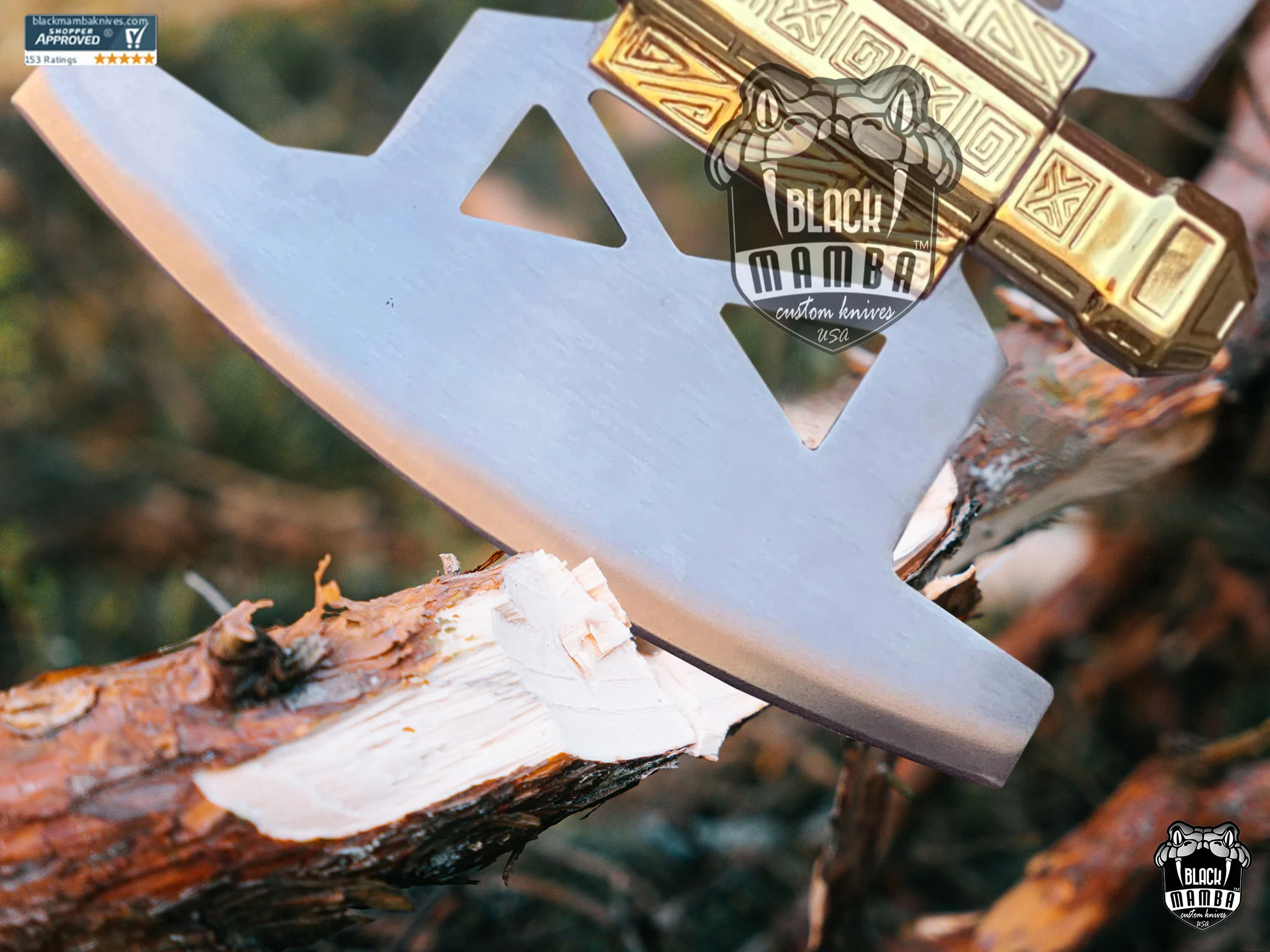 Battle Axe Of Gimlet Golden - Damascus Tomahawk Axe, 37″ Overall - view 5