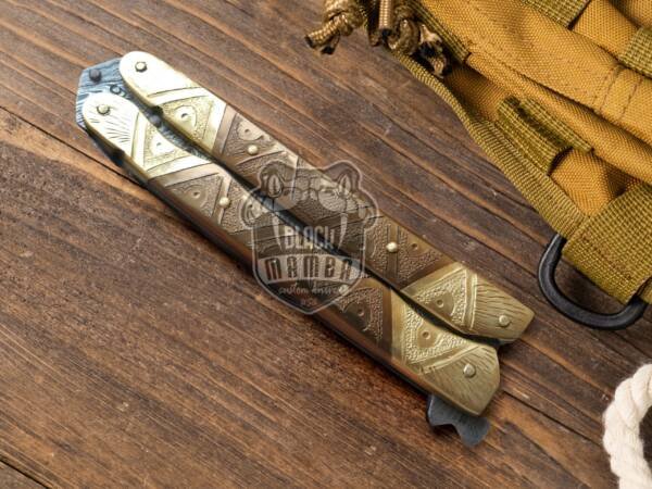BMK-540 Damascus Balisong Butterfly Knife Hunting Blade Beautiful Engraved Handle Original Traditional Filipino Butterfly Batanga Knife USA Made - Image 2
