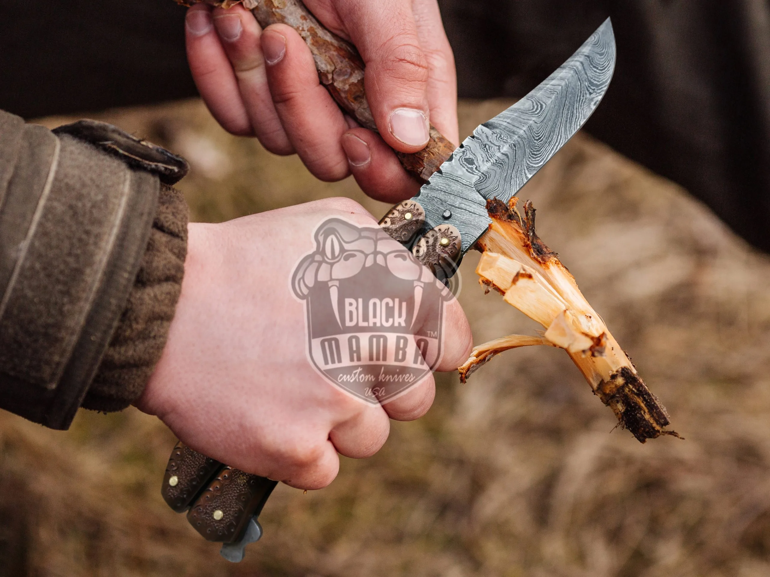 Damascus Balisong Butterfly Knife – Brass & Copper Handle | BMK-2012 - view 3