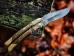 Filipino Balisong Butterfly Knife - Damascus Balisong Butterfly & Hunting Blade Beautiful Engraved Brass & Copper