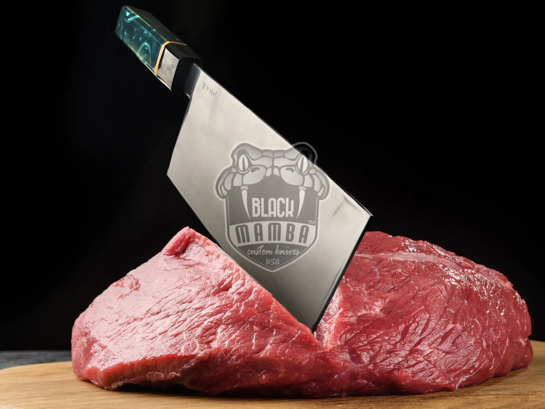 Resin Buffalo Mirror Shine - Damascus Cleaver, 13″ Overall, Buffalo Horn Handle - view 4