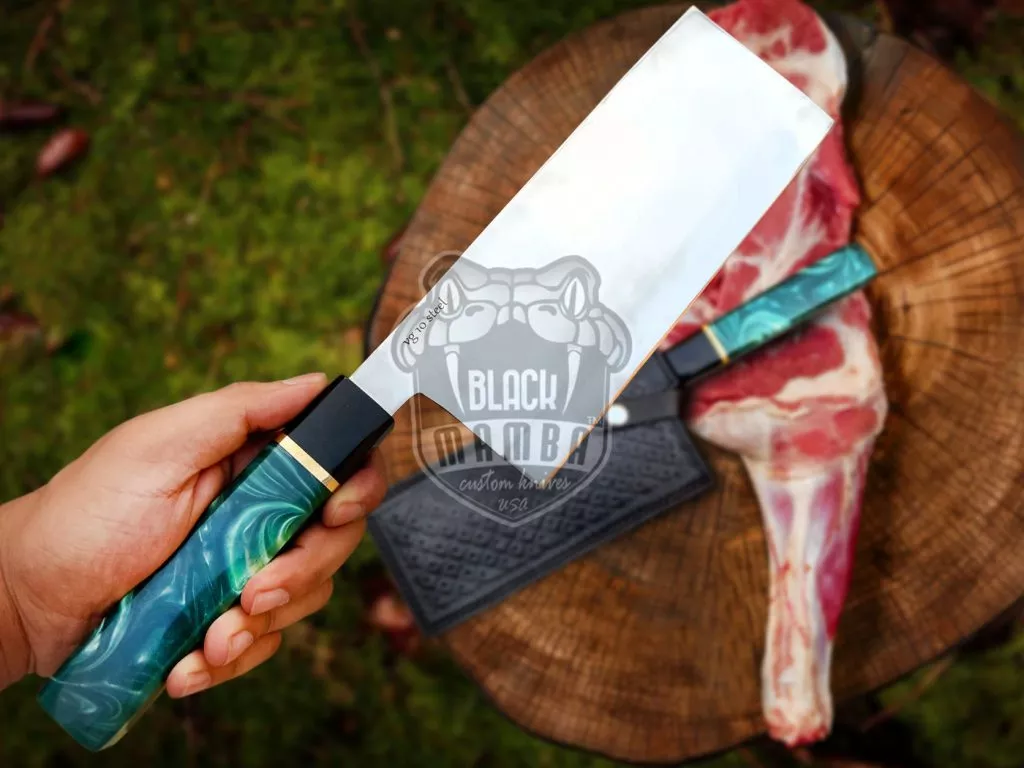 Bmk-710-VG Resin Buffalo Mirror Shine Blade Cleaver Knife 13 Inches Long 8 Inches Blade Super Steel VG Chef Cleaver Blade Knife Hand Made World Class Black Mamba Knives - Image 2