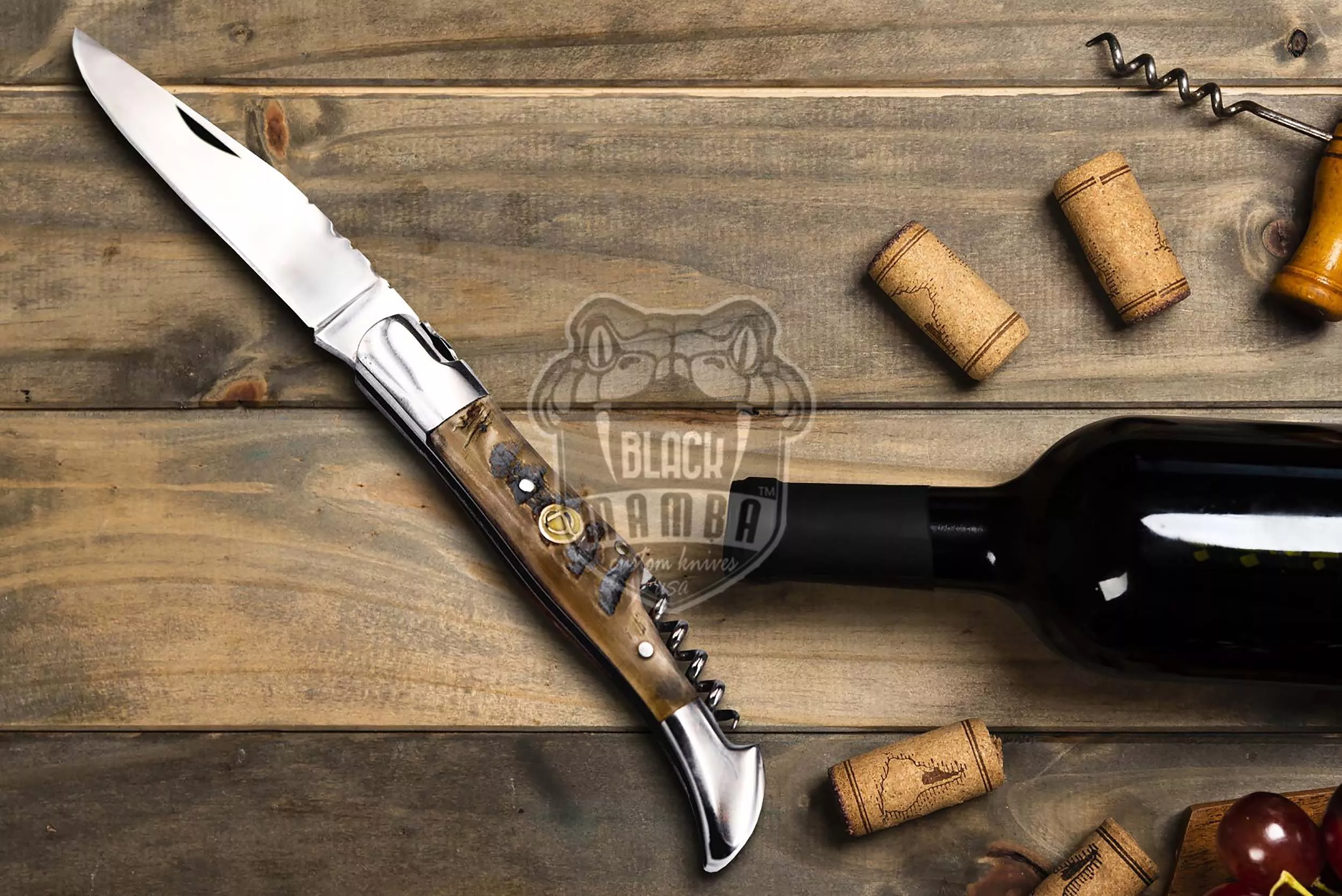 French Wine - Laguiole Steak Knife, 10″ Overall, Ram Horn Handle