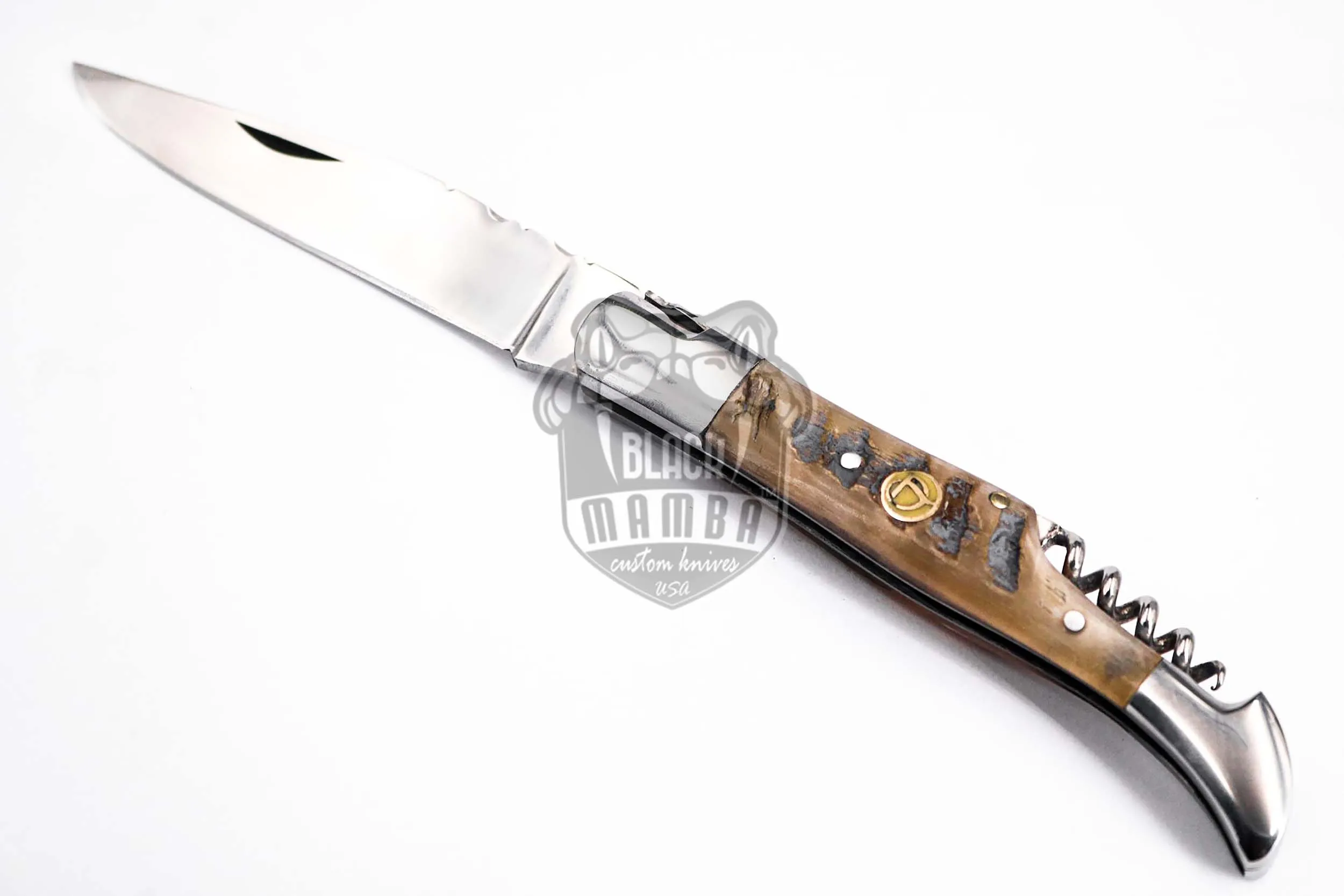 French Wine Hand Forged Steel Laguiole Steak Knife Handmade Pocket Knives French Knife Steak Knife USA Made Ram Horn Handle | BMK-623 - view 3