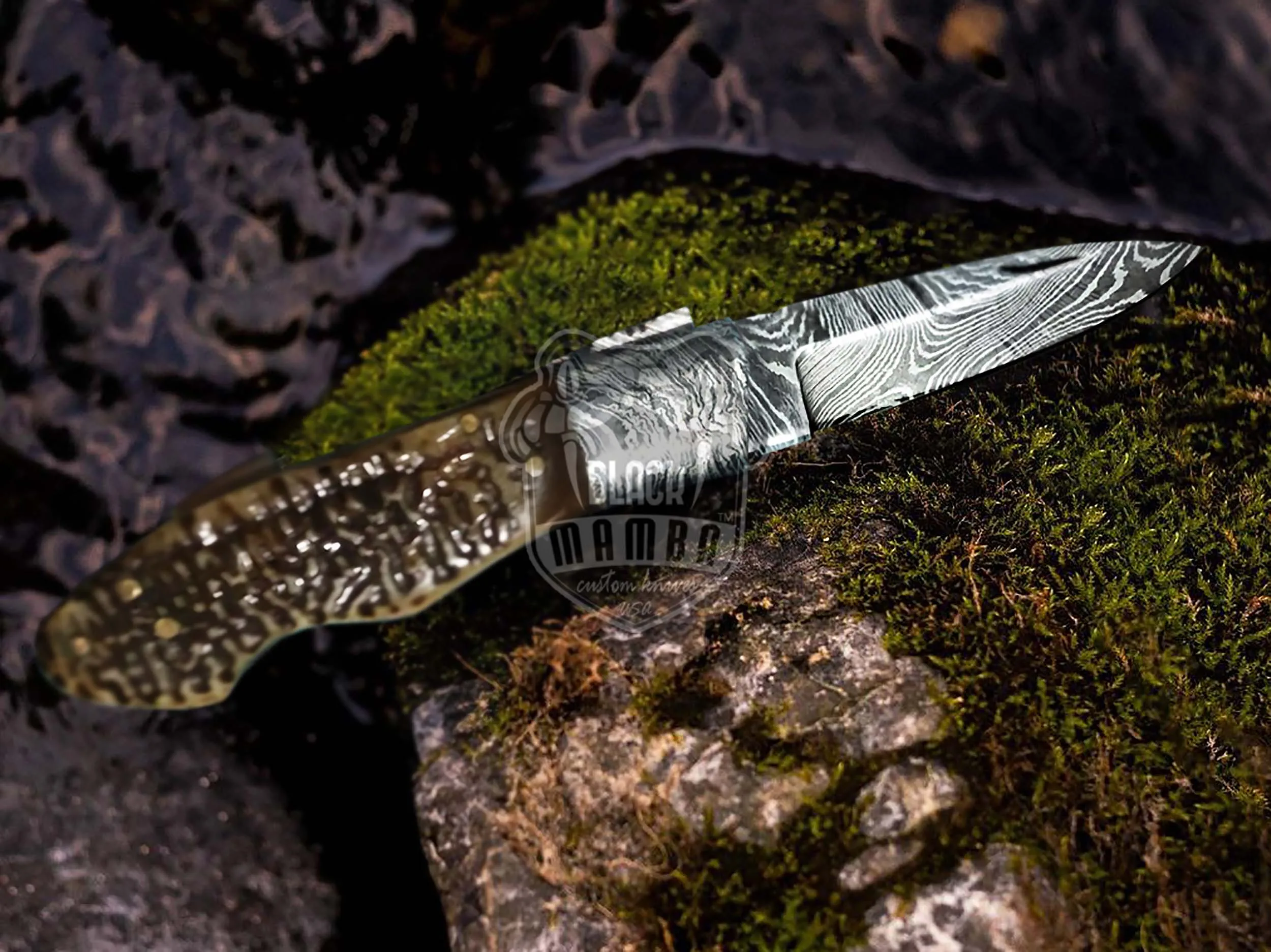 Tortoise Shell - Damascus Folding Pocket Knife, 7″ Overall - view 3