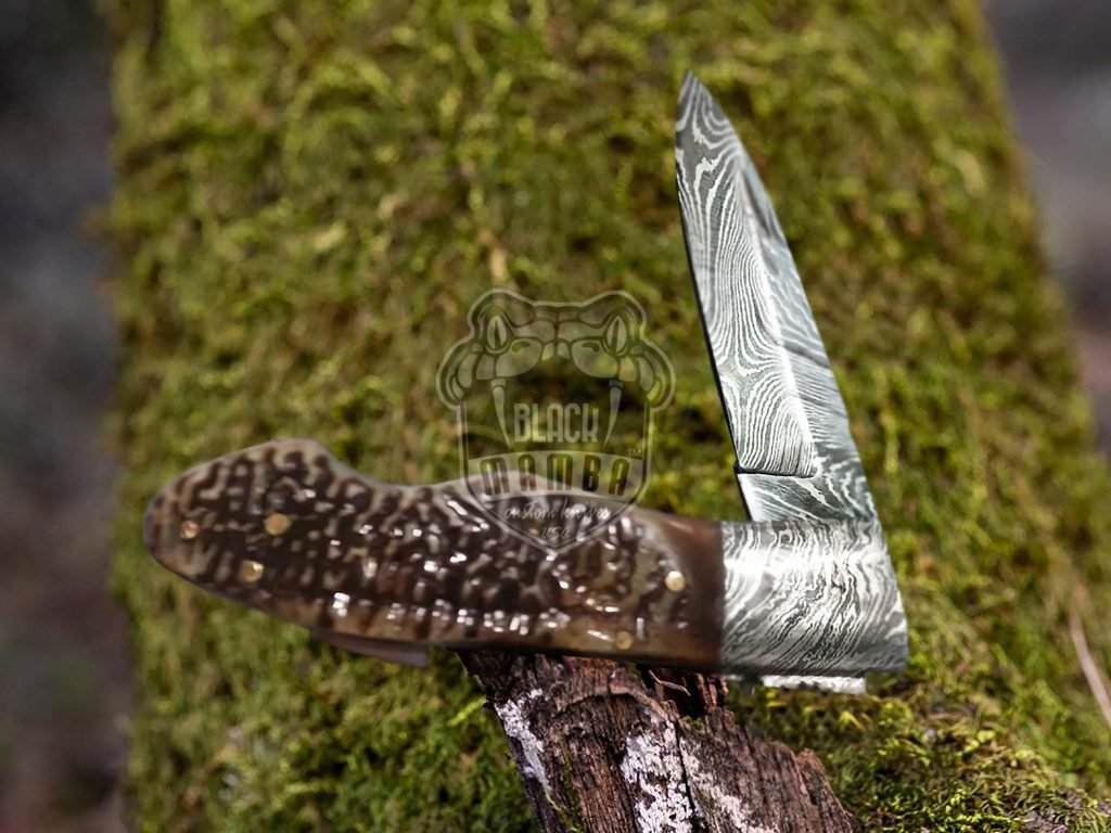 BMK-634 tortoise shell Handle Beautiful Custom Made Damascus Pocket Folding Knife USA Made Gift For Him Black Mamba Knives
