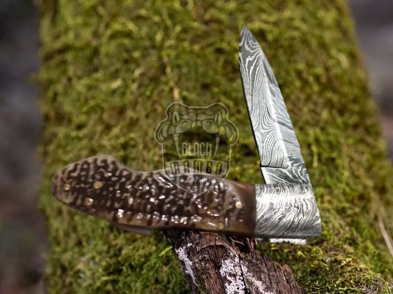 BMK-634 tortoise shell Handle Beautiful Custom Made Damascus Pocket Folding Knife USA Made Gift For Him Black Mamba Knives