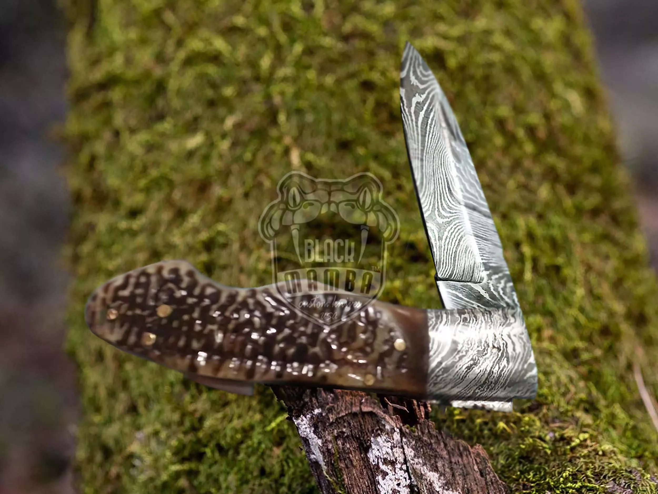 Tortoise Shell - Damascus Folding Pocket Knife, 7″ Overall