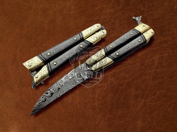 BMK-601 Original Traditional Filipino Butterfly Balisong Knife Brass Engraved With Damascus Handle Top Rated Knife Gift For Him USA Made