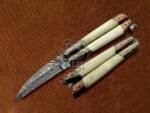 BMK-595 Custom Made Damascus Balisong Butterfly Knife Engraved With Bone Best balisong knife USA Made Gift For Him , Christmas Gift