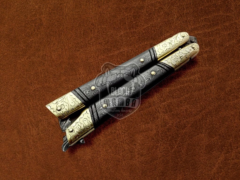 BMK-601 Original Traditional Filipino Butterfly Balisong Knife Brass Engraved With Damascus Handle Top Rated Knife Gift For Him USA Made - Image 3