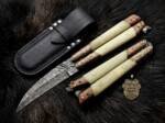 Custom Made Damascus Balisong Butterfly Knife Engraved with Bone Best Balisong Knife USA Made Gift, Christmas Gift | BMK-2018