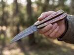 Damascus Balisong Butterfly Knife Copper with Brass Engraved Handle Balisong Flipping Knife USA Made Christmas Gift | BMK-2007