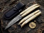 Handmade Damascus Balisong Butterfly Knife Brass Engraved with Camel Bone Hand Forged Damascus Steel Knife Gift USA Made | BMK-2004