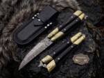 Custom Handmade Damascus Balisong Butterfly Knife Brass Hand Engraved with Buffalo Horn Handle Top Quality Knife USA Made Gift | BMK-2009