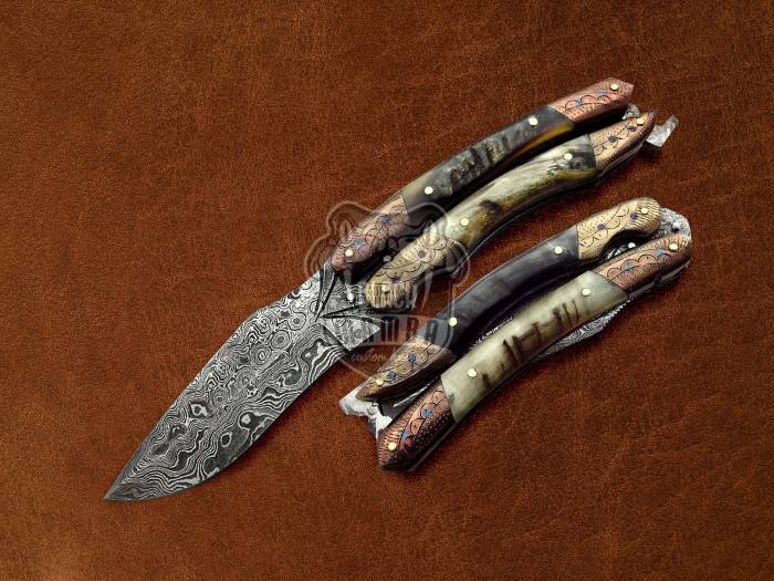 BMK-585 Balisong Blade Damascus Steel Butterfly knife Amazing Buffalo Horn Handle Hunting Camping knife Gift For Him Best Gift For Boyfriend USA Made