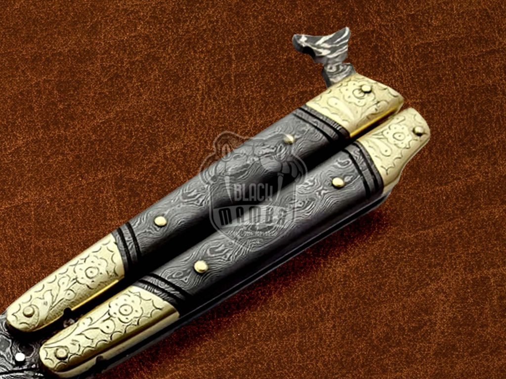 BMK-601 Original Traditional Filipino Butterfly Balisong Knife Brass Engraved With Damascus Handle Top Rated Knife Gift For Him USA Made - Image 6