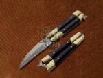 BMK-598 Custom Handmade Damascus Balisong Butterfly Knife Brass Hand Engraved With Buffalo Horn Handle Top Quality Knife USA Made Gift For Him