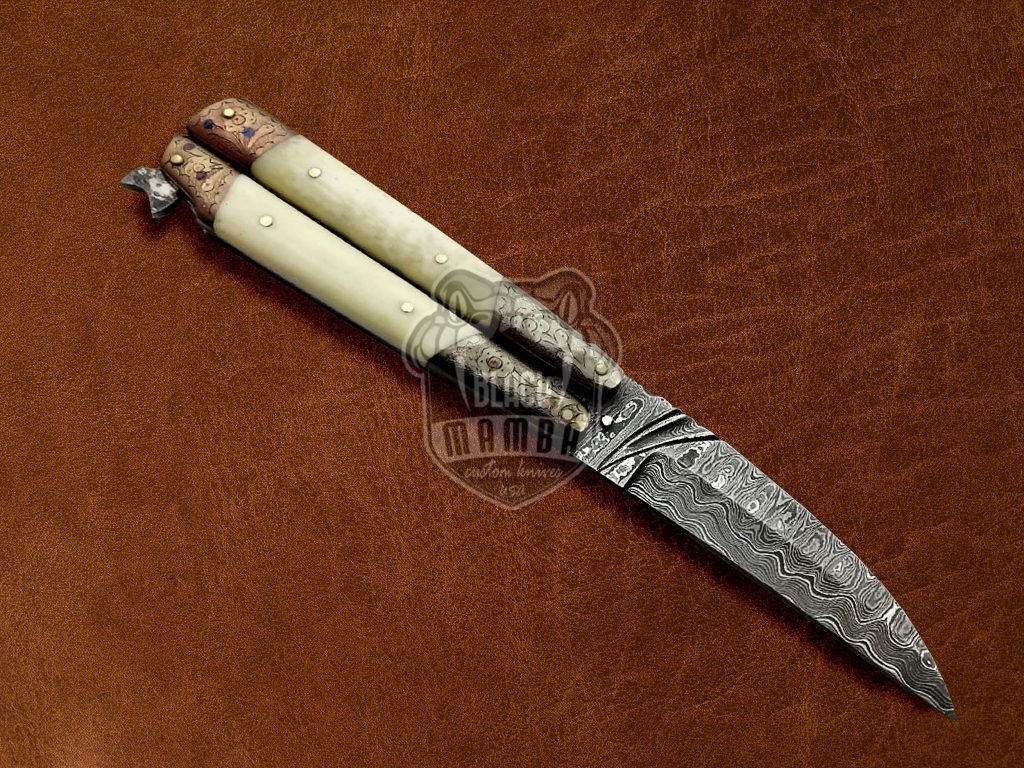 BMK-595 Custom Made Damascus Balisong Butterfly Knife Engraved With Bone Best balisong knife USA Made Gift For Him , Christmas Gift  - Image 2