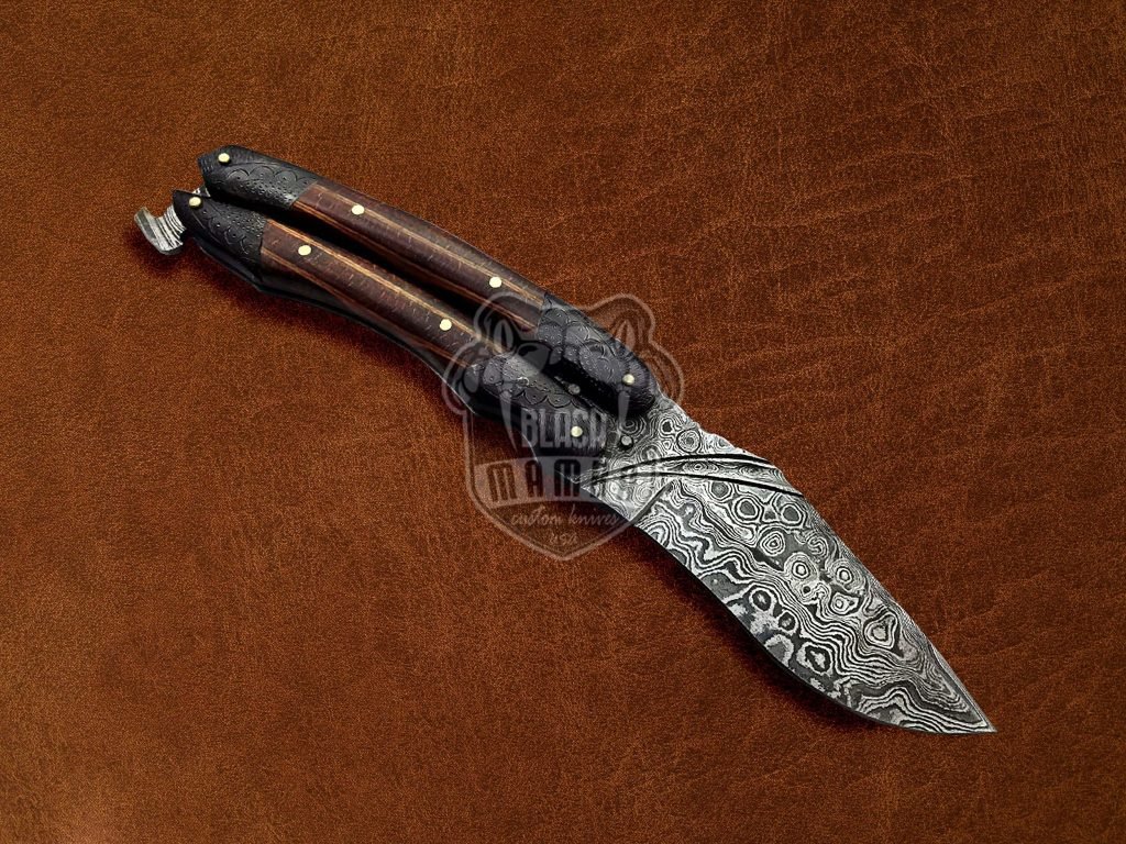 BMK-577 Filipino Balisong Butterfly Damascus Steel Hand Engraved With Wood Handle Damascus Blade Gift For Him USA Made - Image 2