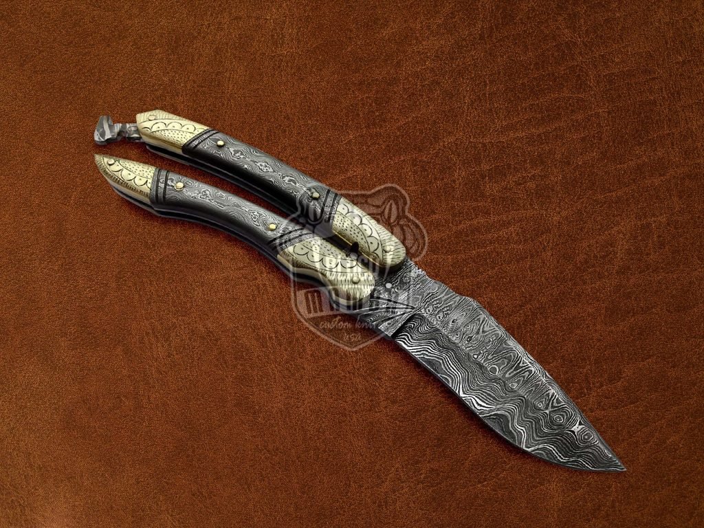 BMK-586 Brass Engraved With Damascus Handle Butterfly Balisong Filipino Knife Best Quality Black Mamba knife Gift For Him USA Made - Image 2