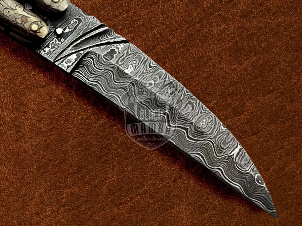 BMK-595 Custom Made Damascus Balisong Butterfly Knife Engraved With Bone Best balisong knife USA Made Gift For Him , Christmas Gift  - Image 3