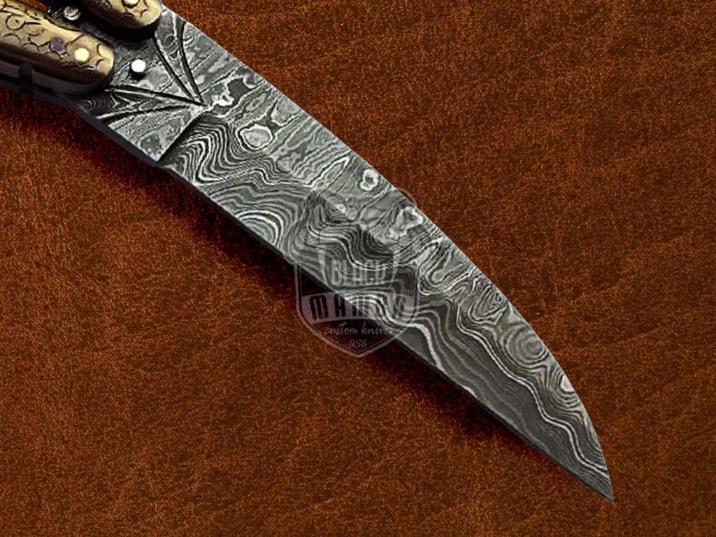 BMK-584 Damascus Balisong Butterfly Knife Copper With Brass Engraved Handle Balisong Flipping Knife USA Made Christmas Gift, Gift For Him - Image 3