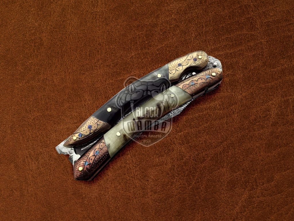 BMK-585 Balisong Blade Damascus Steel Butterfly knife Amazing Buffalo Horn Handle Hunting Camping knife Gift For Him Best Gift For Boyfriend USA Made - Image 3
