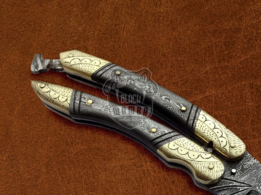 BMK-586 Brass Engraved With Damascus Handle Butterfly Balisong Filipino Knife Best Quality Black Mamba knife Gift For Him USA Made - Image 5