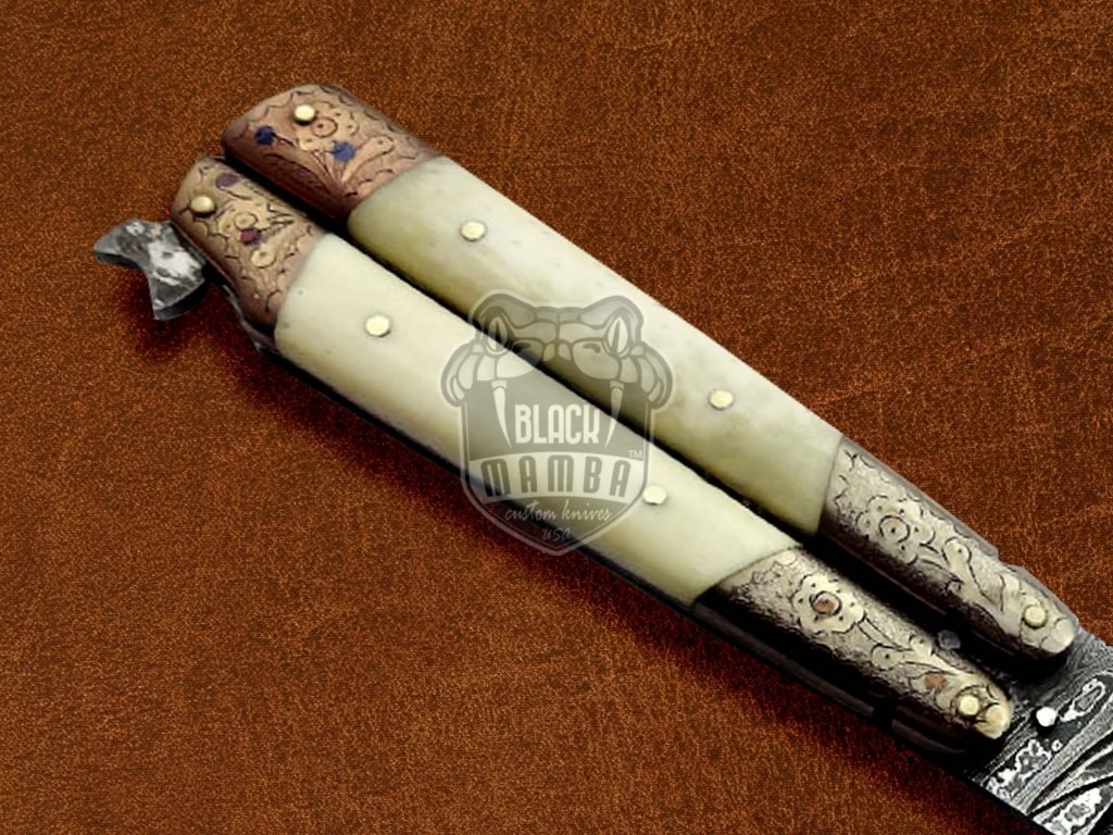 BMK-595 Custom Made Damascus Balisong Butterfly Knife Engraved With Bone Best balisong knife USA Made Gift For Him , Christmas Gift  - Image 5