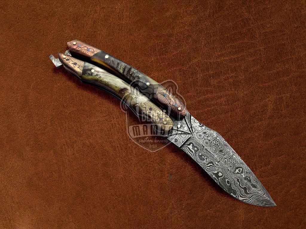 BMK-585 Balisong Blade Damascus Steel Butterfly knife Amazing Buffalo Horn Handle Hunting Camping knife Gift For Him Best Gift For Boyfriend USA Made - Image 5