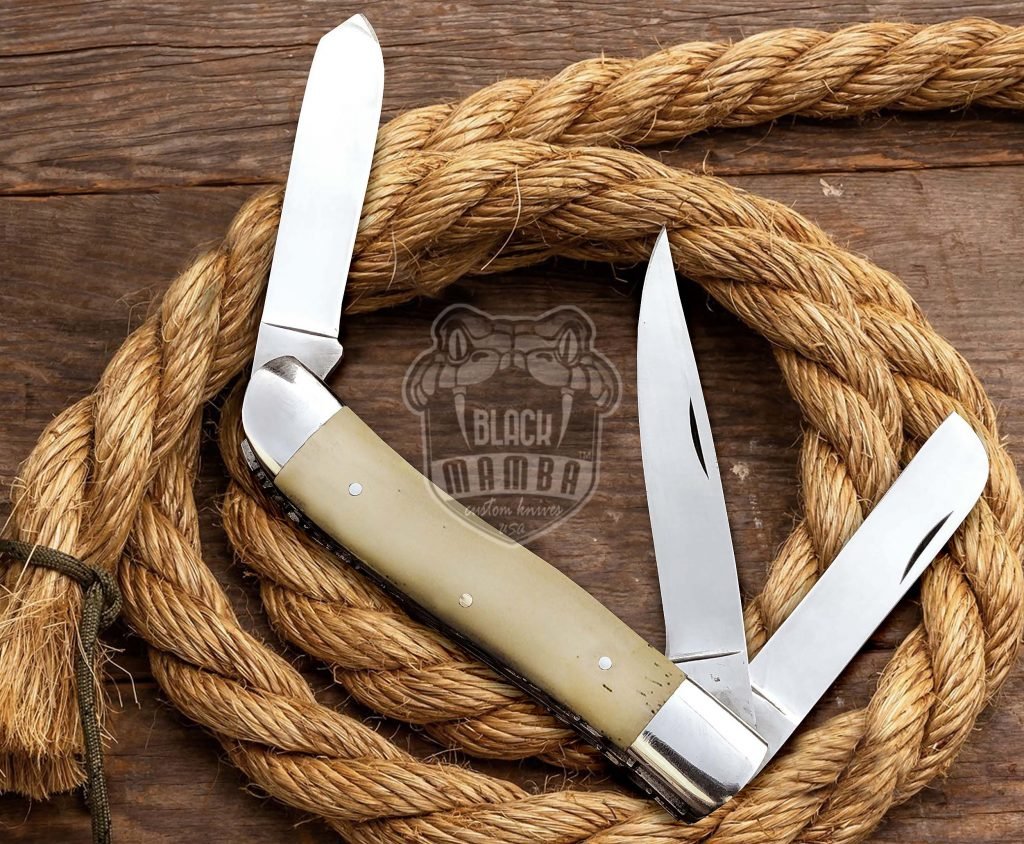 BMK- 004 Tri Fold Pocket Knife | super Steel 3 Blades Camel Bone knife Black Mamba Knife Hunting knife Steak knife Multi purpose