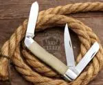 Signature - Multi-Blade Damascus Pocket Knife, 12″ Overall, Camel Bone Handle | ID14449