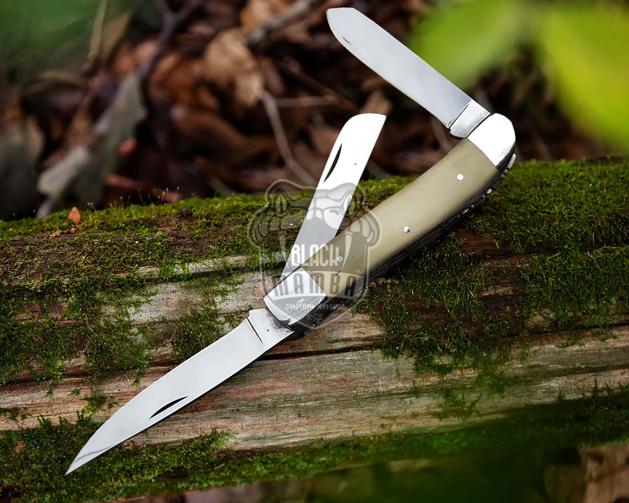 Tri Fold Pocket Knife | Super Steel 3 Blades Camel Bone Knife Black Mamba Knife Hunting Knife Steak Knife Multi Purpose | BMK-004 - view 2