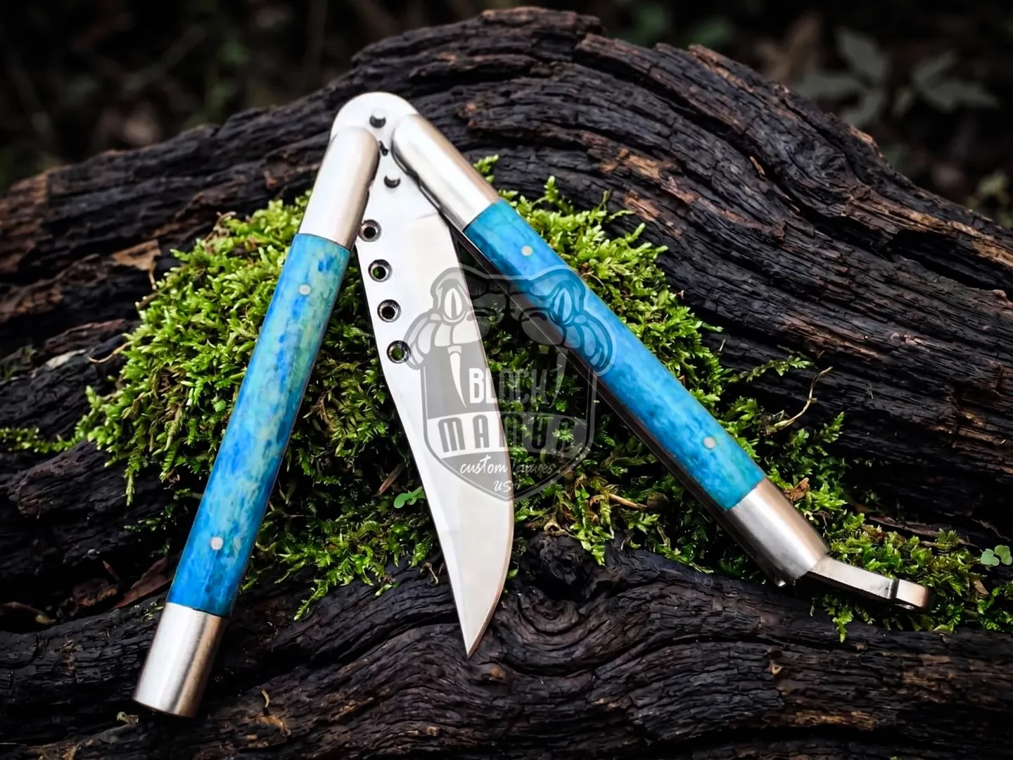 D2 Steel Balisong Butterfly Knife with Camel Bone Handle Handmade Original Traditional Filipino Butterfly Batanga Knife Black Mamba Knives USA | DB-30 - view 2