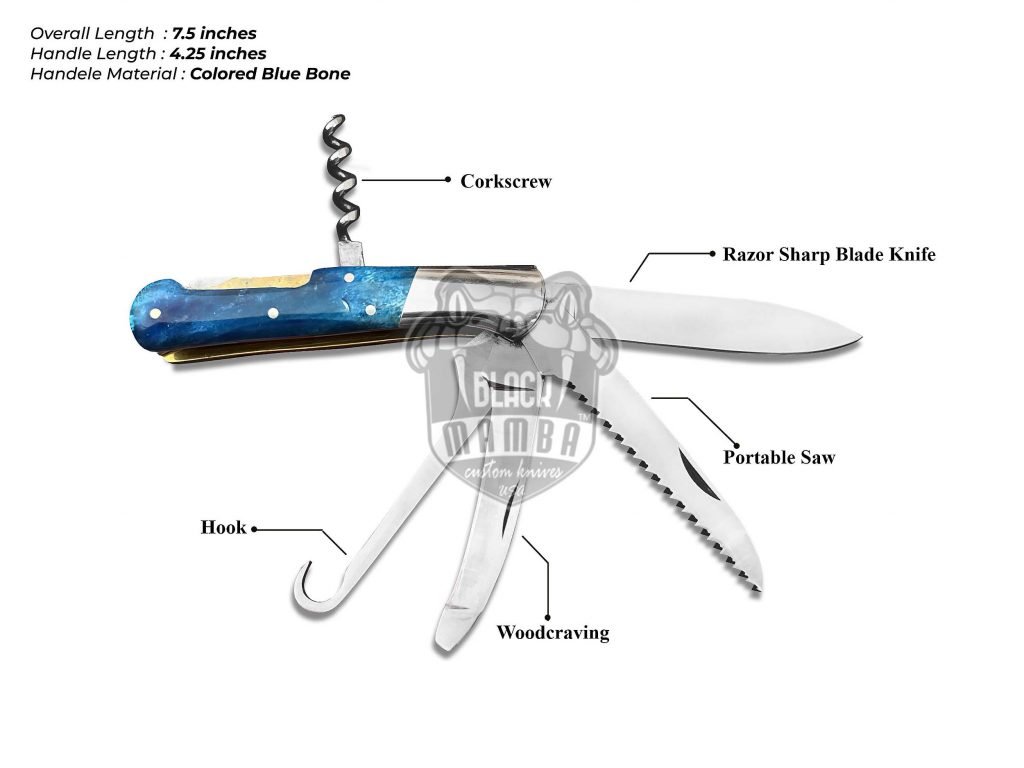 BMK- 007 Penta Fold Pocket Knife | super Steel 5 Blades Color Camel Bone knife Black Mamba Knife Hunting knife Steak knife Multi purpose USA Made Gift For Him - Image 3