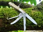 Signature - Multi-Blade Damascus Pocket Knife, 12″ Overall, Camel Bone Handle | ID14454
