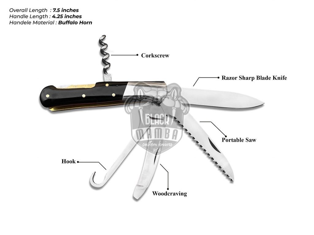 BMK- 008 Penta Fold Pocket Knife | super Steel 5 Blades Color Bull Horn knife Black Mamba Knife Hunting knife Steak knife Multi purpose USA Made Gift For Him - Image 2
