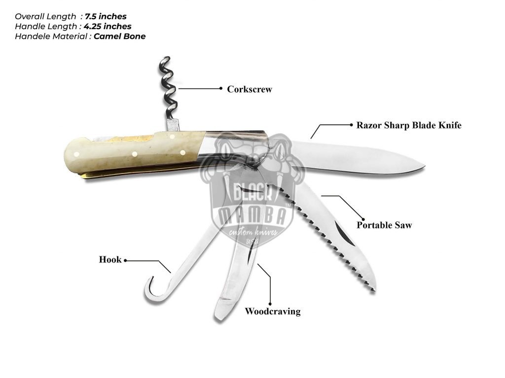 BMK- 006 Penta Fold Pocket Knife | super Steel 5 Blades Camel Bone knife Black Mamba Knife Hunting knife Steak knife Multi purpose USA Made Gift For Him - Image 2