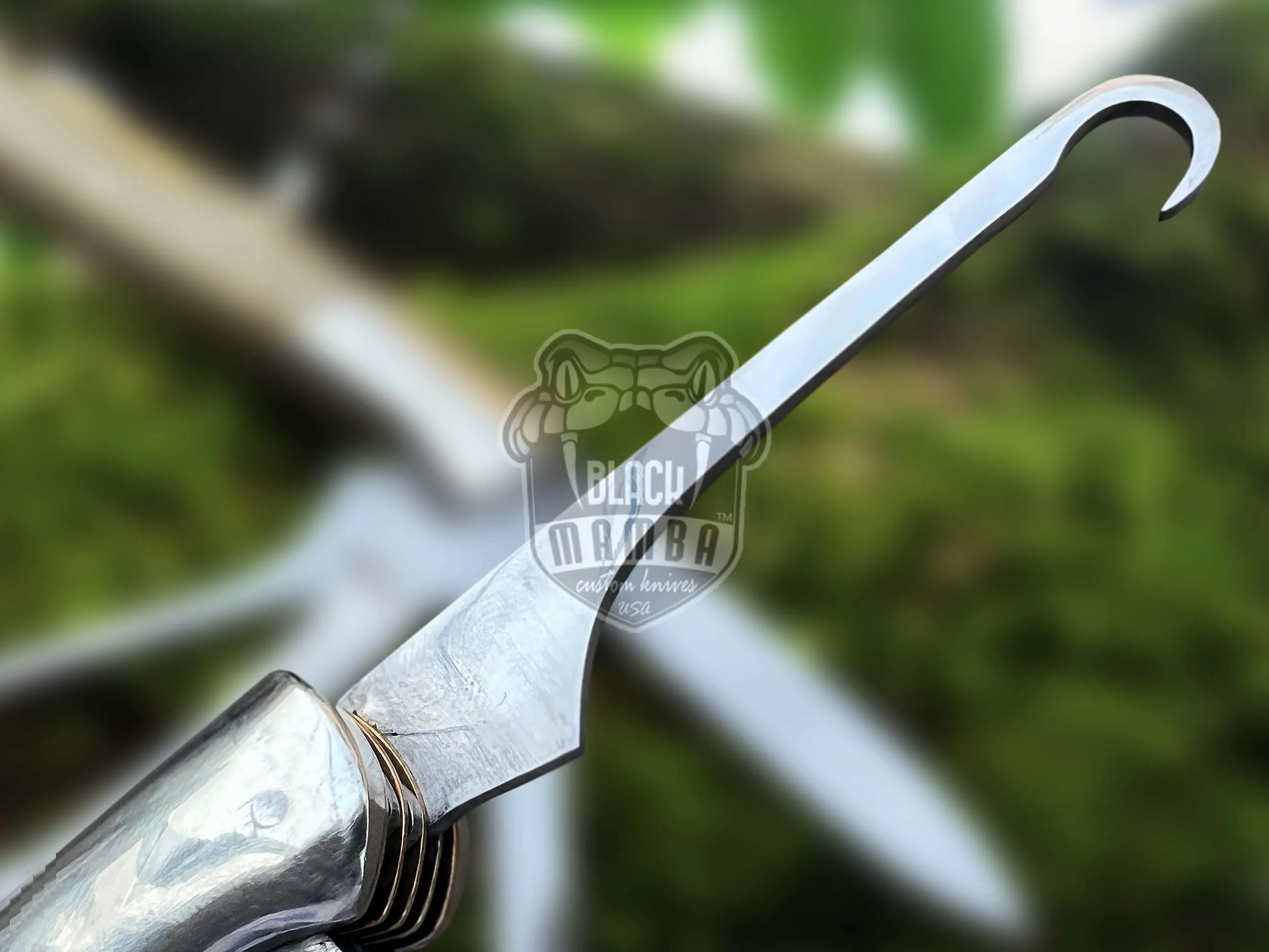 Signature - Multi-Blade Damascus Pocket Knife, 12″ Overall, Camel Bone Handle | ID14454 - view 3