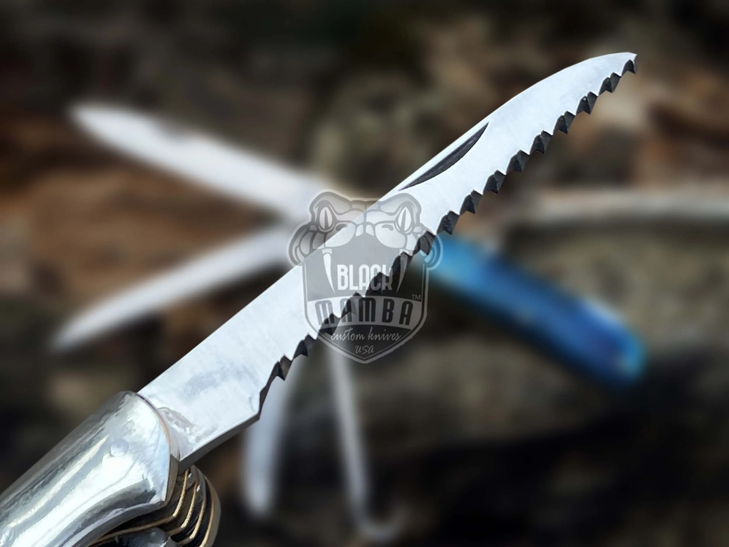 Signature - Multi-Blade Damascus Pocket Knife, 12″ Overall, Camel Bone Handle | ID14462 - view 5