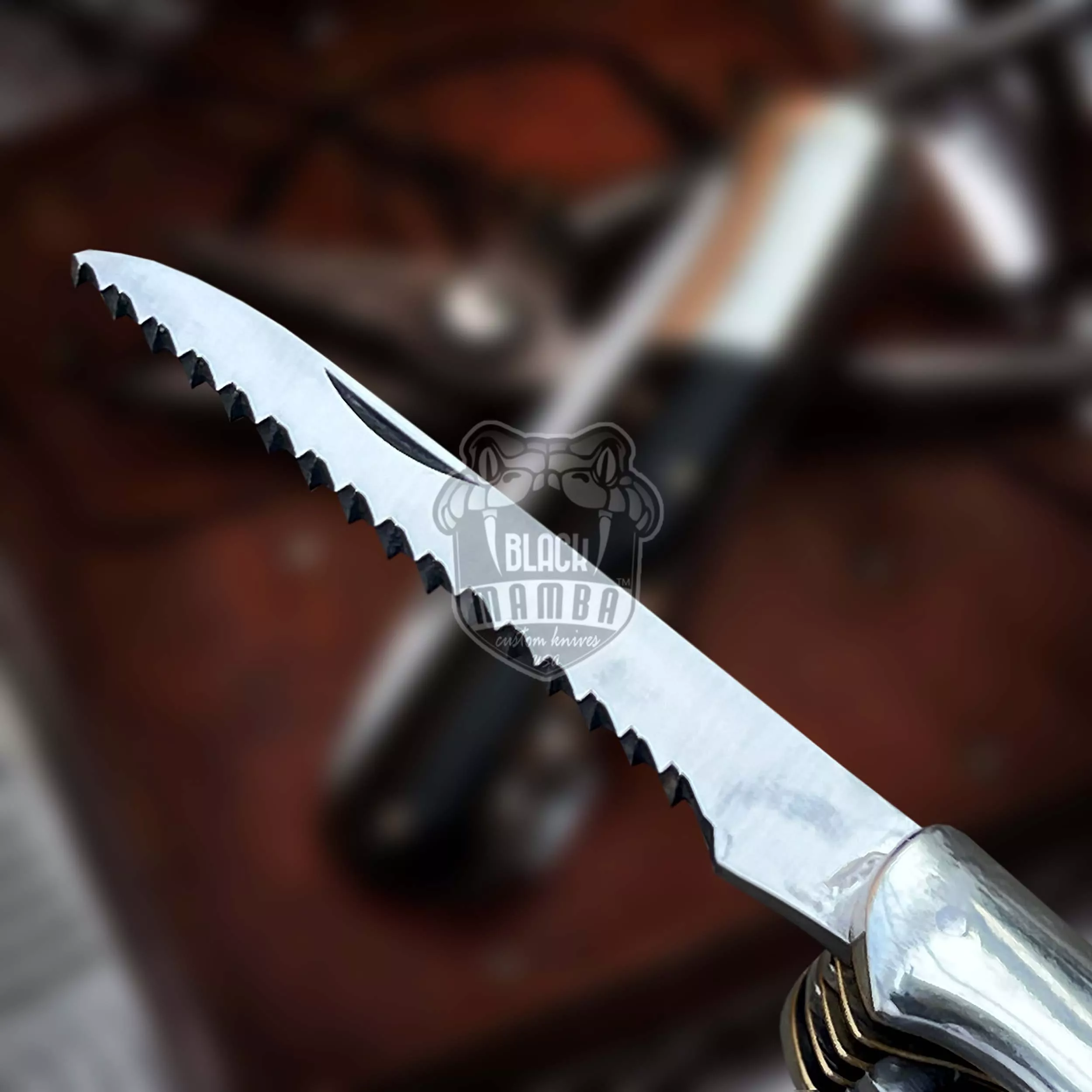 Signature - Multi-Blade Damascus Pocket Knife, 12″ Overall, Horn Handle - view 5