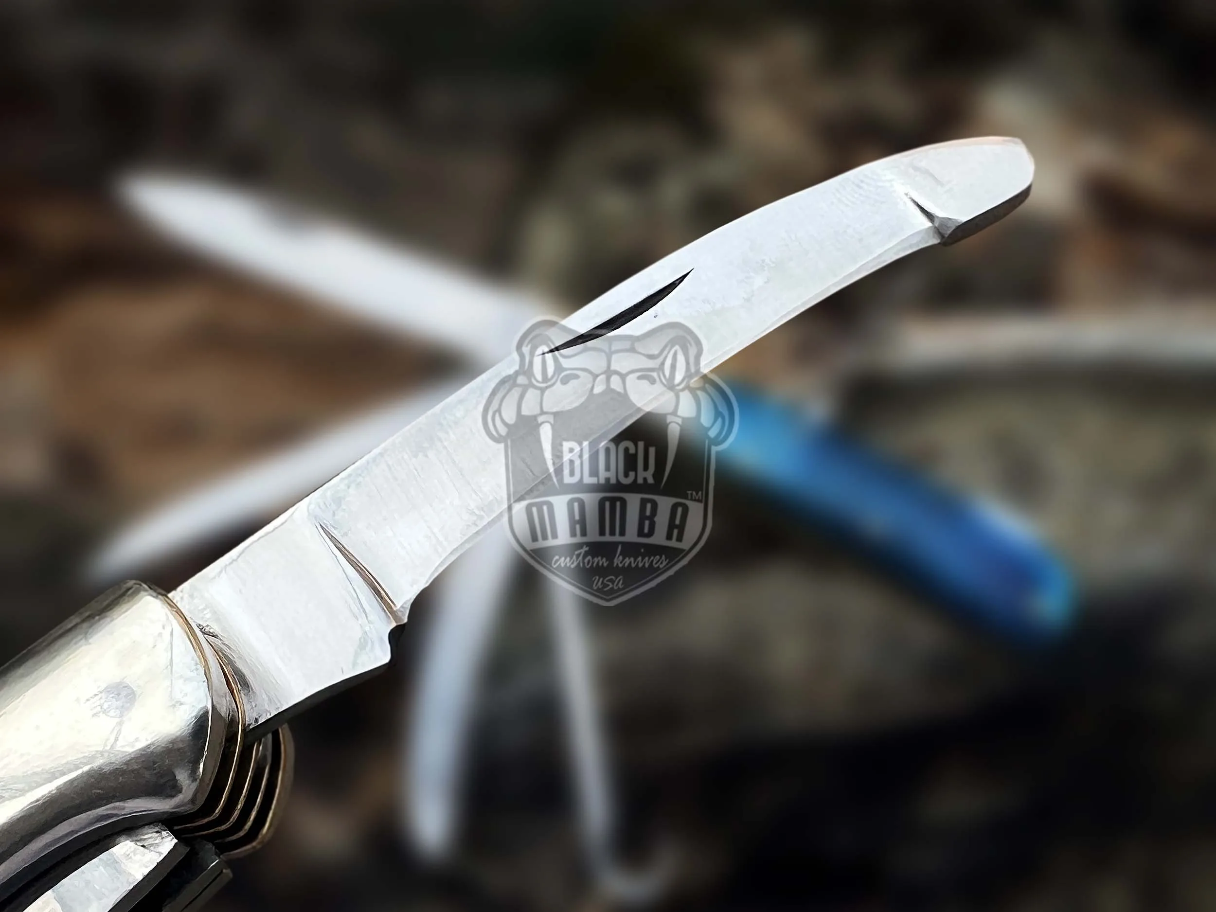 Signature - Multi-Blade Damascus Pocket Knife, 12″ Overall, Camel Bone Handle | ID14462 - view 6