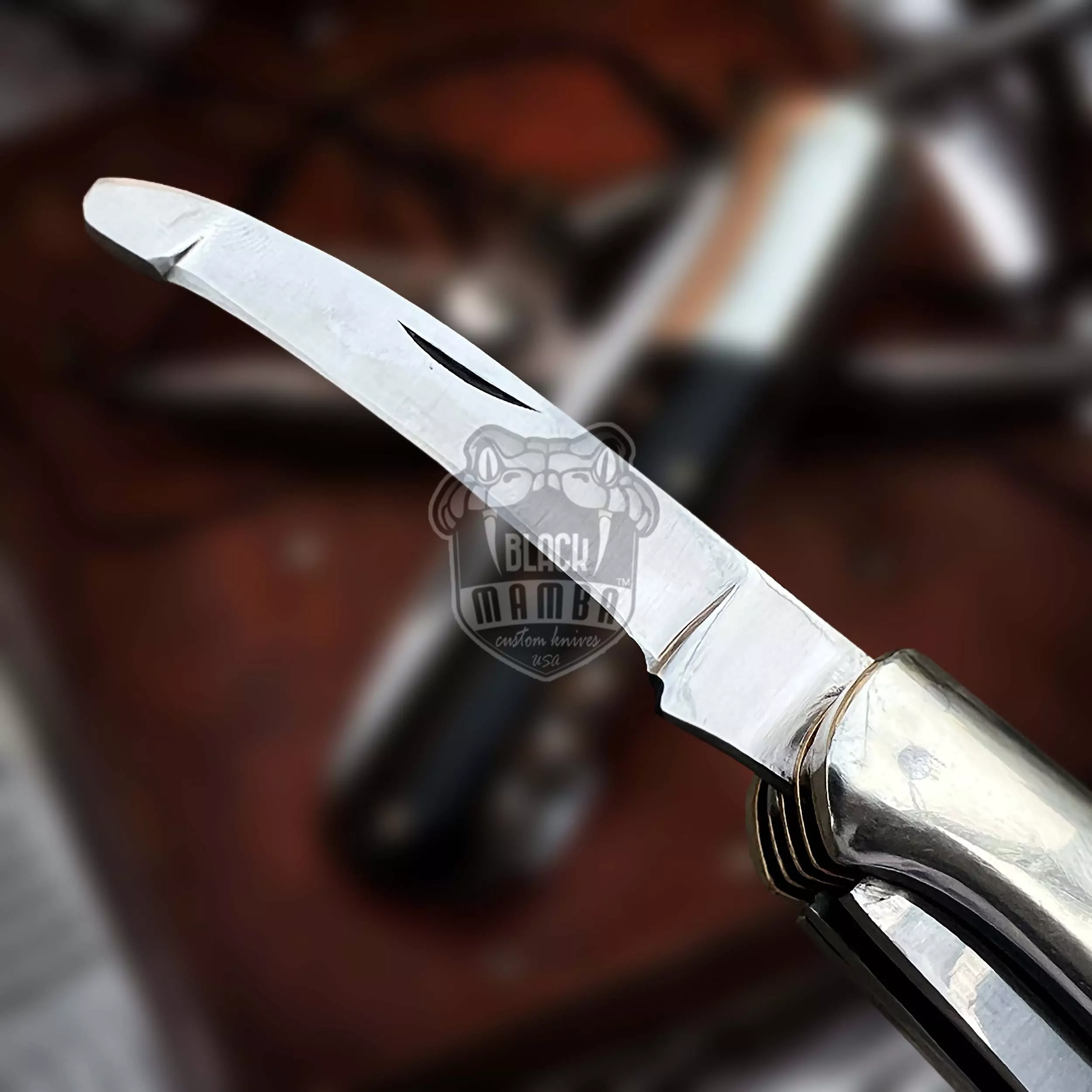 Signature - Multi-Blade Damascus Pocket Knife, 12″ Overall, Horn Handle - view 6