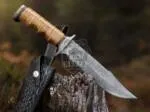 Camping Hunting - Damascus Hunting Knife, 15″ Overall, Leather Handle