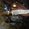 Bmk-230 Native American Custom Hunting Skinner Knife Twist Damascus Stag Antler Brass Guard Camping Knife Gift For Him USA Made