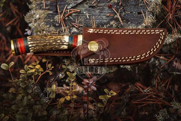 Bmk-230 Native American Custom Hunting Skinner Knife Twist Damascus Stag Antler Brass Guard Camping Knife Gift For Him USA Made - Image 2