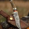 Bmk-230 Native American Custom Hunting Skinner Knife Twist Damascus Stag Antler Brass Guard Camping Knife Gift For Him USA Made - Image 3