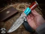 Turquoise Spacers - Damascus Skinning Knife, 9″ Overall, Turquoise Handle