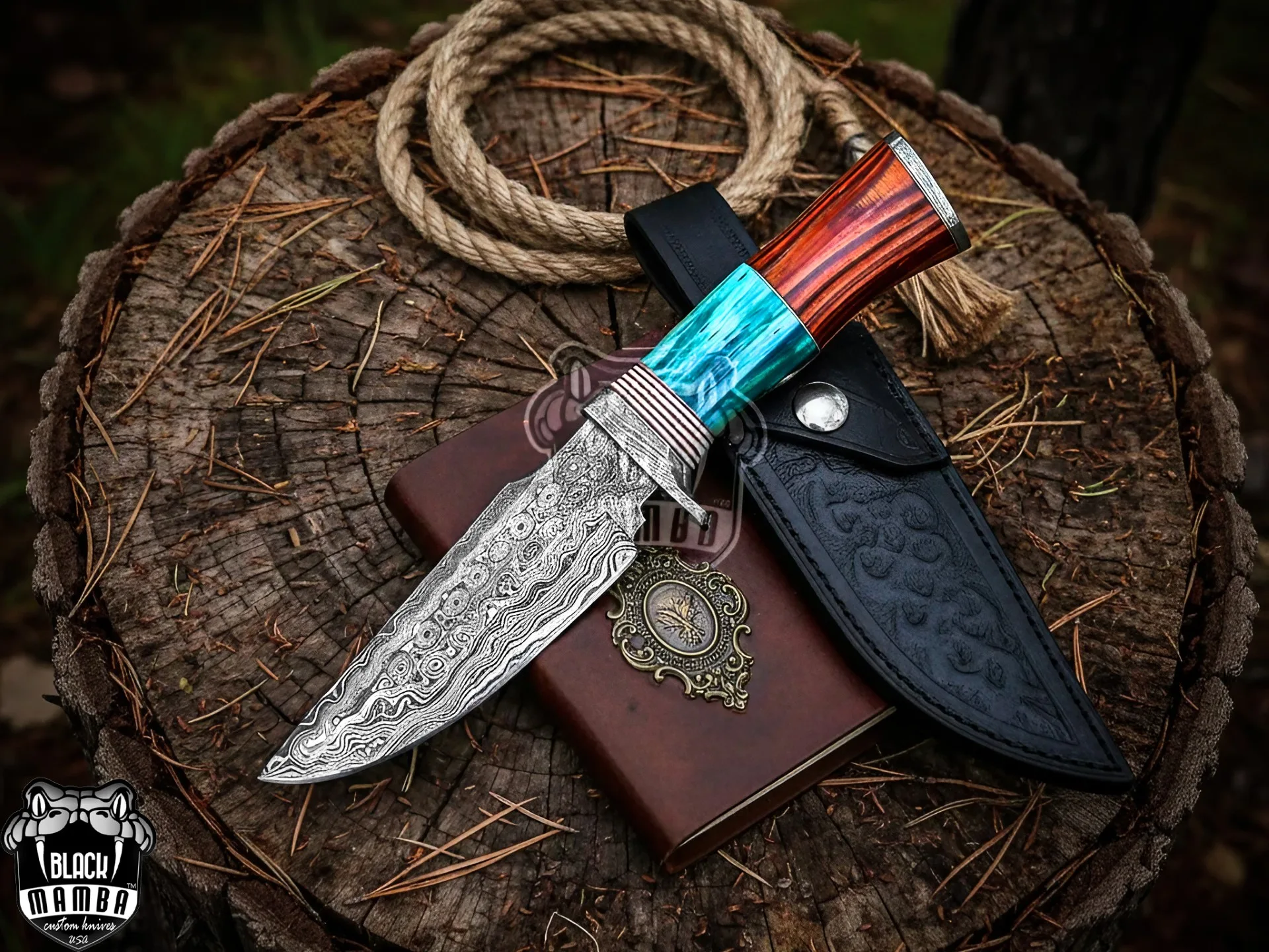 Turquoise Spacers - Damascus Skinning Knife, 9″ Overall, Turquoise Handle - view 7